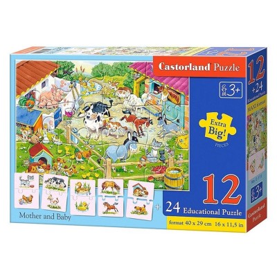 Puzzle 12 pièces + puzzles éducatifs de 2 pièces : maman animaux et leur bébé  Castorland    404720